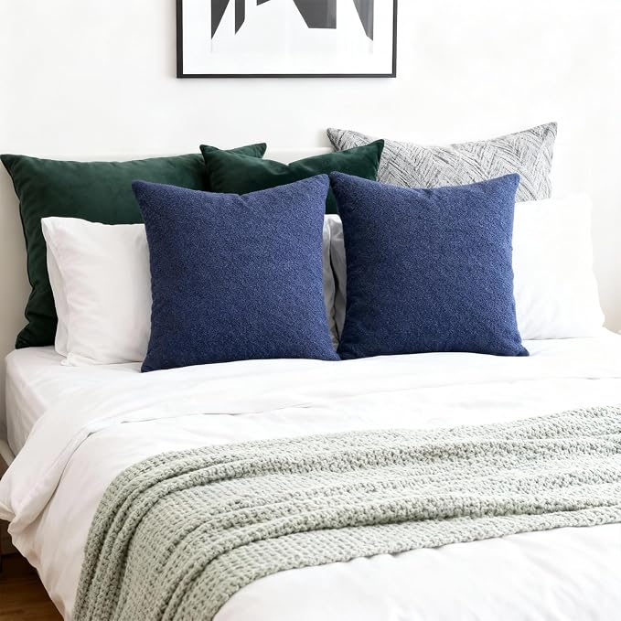 Throw Pillows with Inserts Included, 18x18 Couch Pillows,Throw Pillows for Couch,Cotton-Linen Blend, Blue,2 Pack.