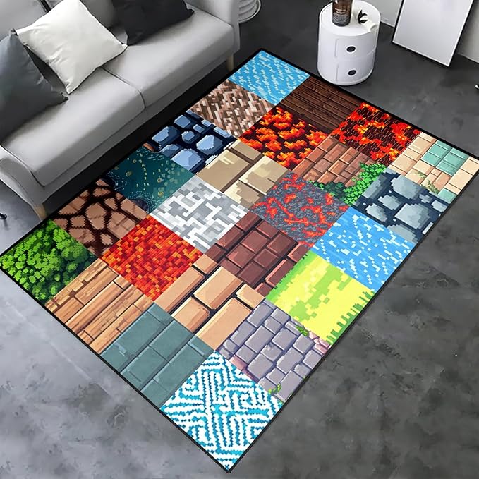 Game Room Rug - Video Game Decor for Boys Bedroom 2'5''x4' Block Theme Carpet Gaming Floor Mat Rugs for Boys Room Decor for Bedroom Living Playroom