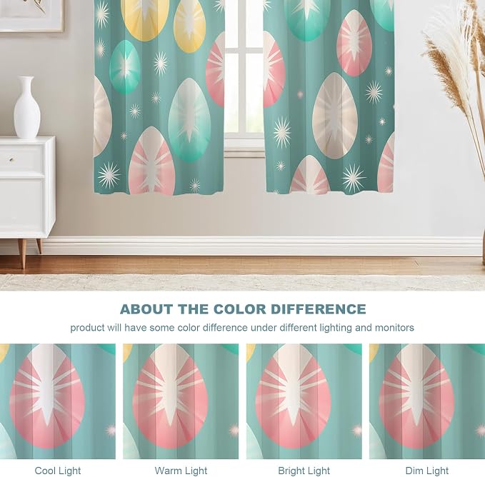 Shrahala Easter Eggs Stars Thermal Insulated Blackout Window Curtains, Colorful Easter Egg Pattern Long Drapes for Bedroom/Living Room with Plastic Grommet, 52X63 Set of 2