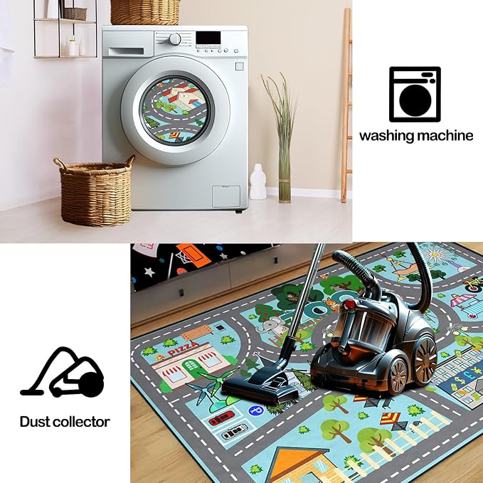 Car Rug Play Mat 5x7 Feet - Road Rug for Kids Boys Room, Fun Race Track Traffic Road Carpet for Boys Playmat Educational Learn, Car Carpet for Kids Room Decor Playmat Bedroom Playroom