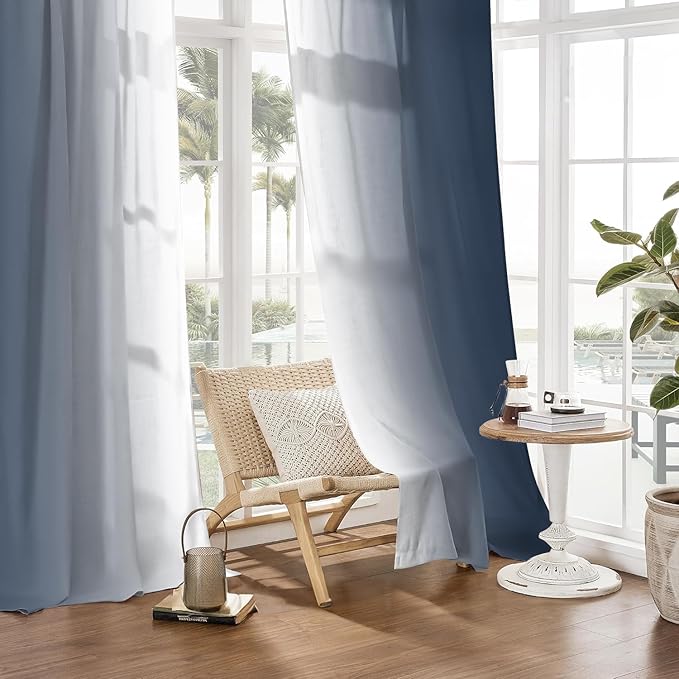 Blue Curtains 84 Inch Length 2 Panel Set Blue White Ombre Curtains for Living Room Bedroom Farmhouse Ombre Light Filtering Window Curtain Modern Gradient Drapes