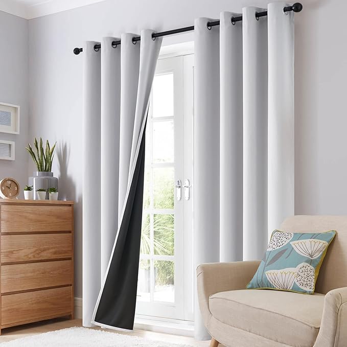 SimpleHome 100% Blackout Curtains for Bedroom,Thermal Insulated White Grommet Window Drapes Room Darkening Curtains for Living Room with Black Back,38 x 63 Inch,2 Panels