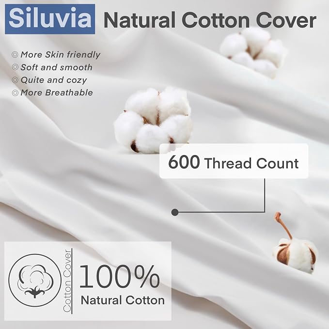 Siluvia Euro Pillow Insert 28x28 Inch Set of 2 for Sofa, Couch, and Bed | 100% pure cotton shell, soft and breathable