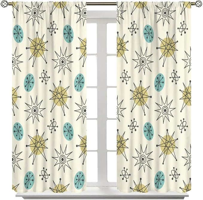 JESTRONRY Mid Century Modern Curtains. Retro 1950s Vintage Style Atomic Background Home Fabric Living Room Bedroom Kitchen Bathroom Decor 72x63in