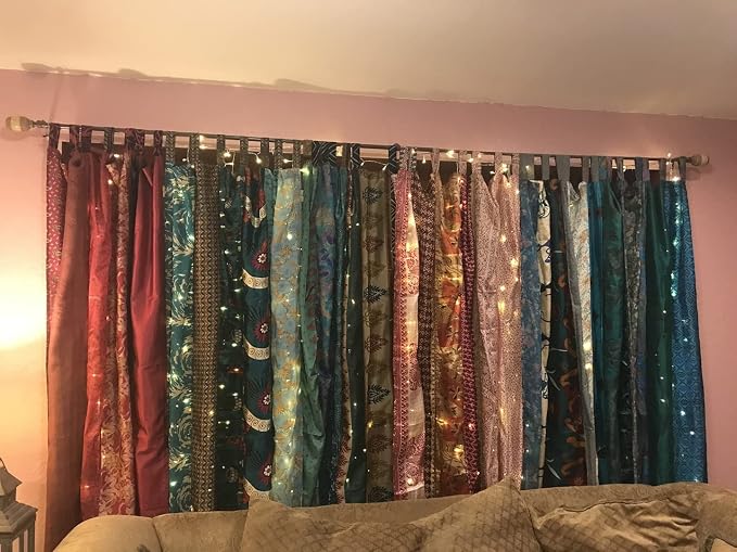 Assorted Hippie Colorful Curtains Light-Filtering – Boho Curtains, Bed Canopy Panel, Tapestry or Window Treatment Patchwork Yellow Color (84 X 43 Inches)