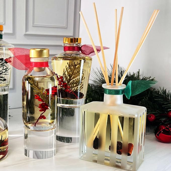 Reed Diffuser Set - Jasmine Vanilla Scented Diffuser with Sticks | Home Fragrance Reed Diffuser for Bedroom, Bathroom Shelf Décor, with Real Rose Flowers in the Bottle - Made in the USA