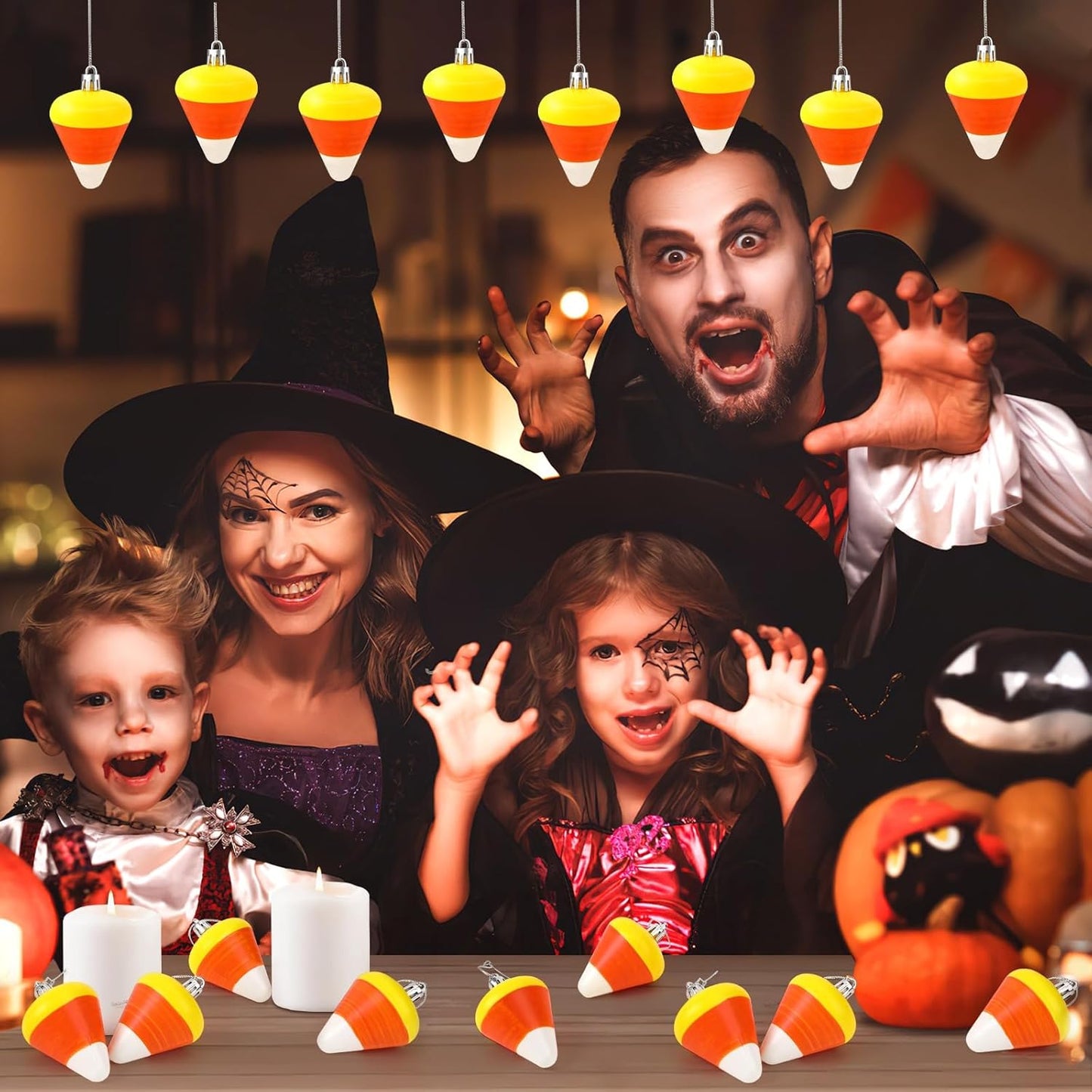 JULMELON 24Pcs Halloween Hanging Ornaments Candy Corn Decorations Halloween Tree Decoration Candy Corn Ornaments for Home Party Decor