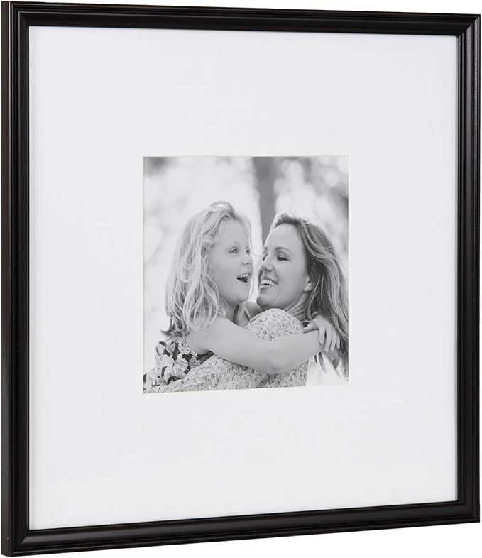 Kate and Laurel Adlynn Square Picture Frame Set of 3; 16 x 16 matted to 8 x 8; Black; Modern Three-Piece Frame Set for Gallery Wall Frame Set in Living Room Wall Decor