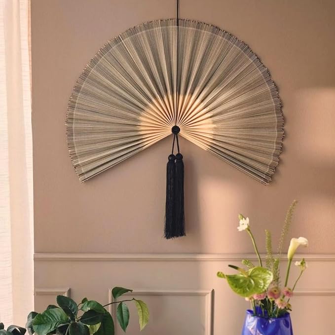 ChumDecor Fan Wall Decor, Japanese Giant Fan, Large Bamboo Fan Wall Art for Boho Hanging Headboard, Decorative Folding Fans for Over Bed, Asia Trending (Gray 31inch)