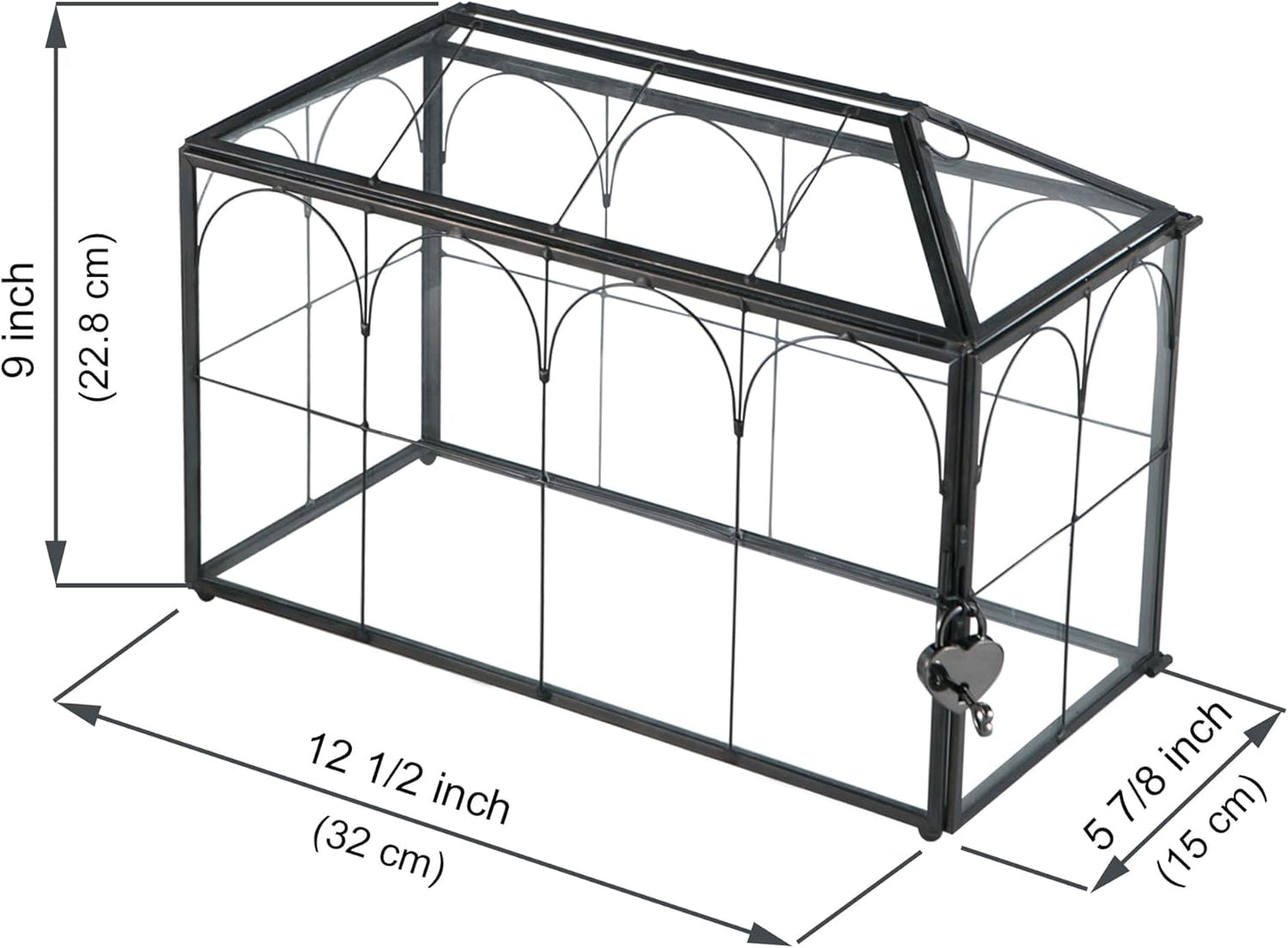 Wedding Card Box with Slot, 12.6'' Large Glass Card Boxes for Reception, Black Geometric Holder, Clear Decorative Storage Box with Lock for Baby Shower, Birthday Party, Christmas, Bridal Shower
