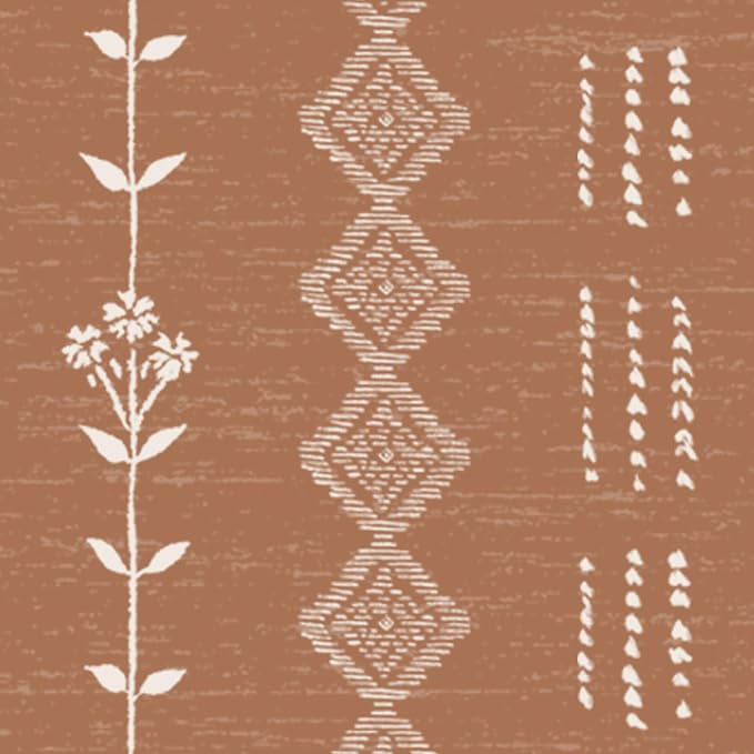 Terracotta Sheer Linen Boho Patterned Curtains 64 Inches Long for Living Room 2 Panel Sets