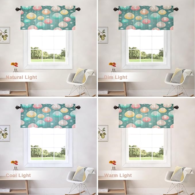 Shrahala Easter Eggs Stars Blackout Short Curtains for Windows, Colorful Easter Egg Pattern Kitchen Valance Thermal Insulated Rod Pocket Window Treatment for Bathroom 2 Pack 52 X 18 in