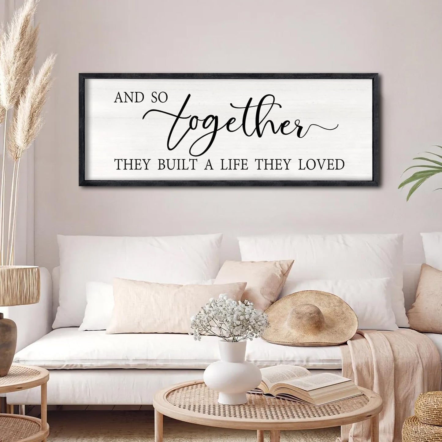 And So Together They Built A Life They Loved Sign Large Above Bed Wall Decor 32"×12" for Bedroom Over Bed Wall Art Hanging (Black)