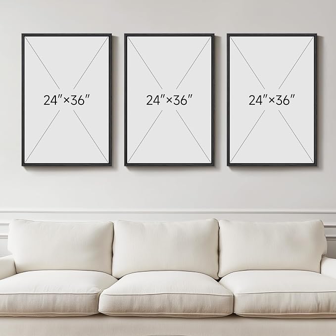 3 Piece Framed Black and White Boho Wall Art for Living Room, Large Abstract Botanical Plant Canvas Prints Paintings, Minimalist Leaf and Geometric Artwork for Dining Room Bedroom 24x36 Inch