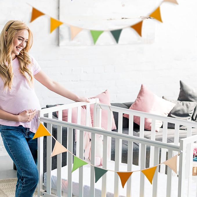 Oudain 2 Pcs Pennant Banner Flags Nursery Garland Triangle Bunting Flags Playroom Wall Decor Banner for Nursery Baby Shower Birthday Boho Wedding Party Event, Each 7.75 ft(Retro Forest Color)