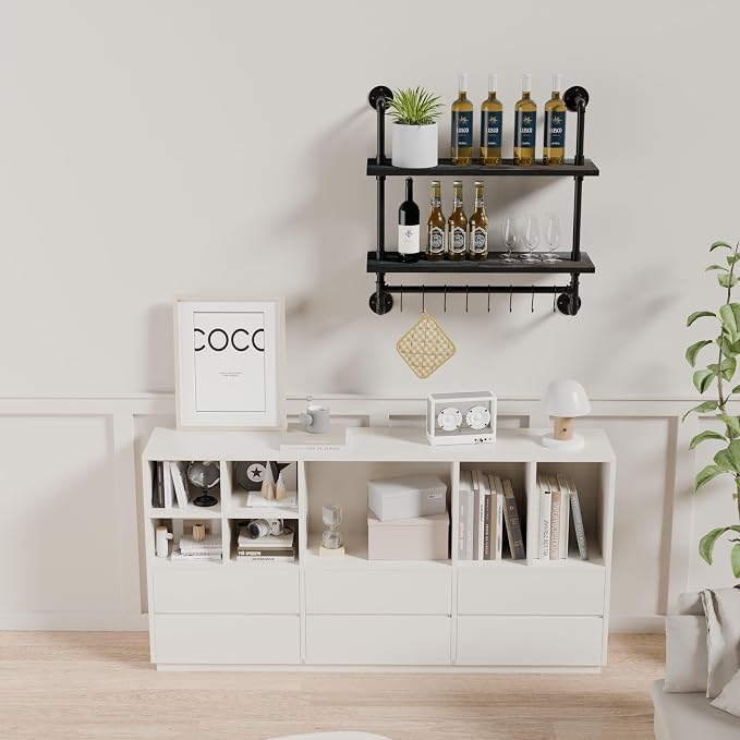 Industrial Pipe Bathroom Shelves Shelving 24" Black Floating Shelves | For Bathroom with Towel Bar Hooks,Kitchen Wall Mounted Shelves Coffee Bar Shelf for Living Room Bedroom