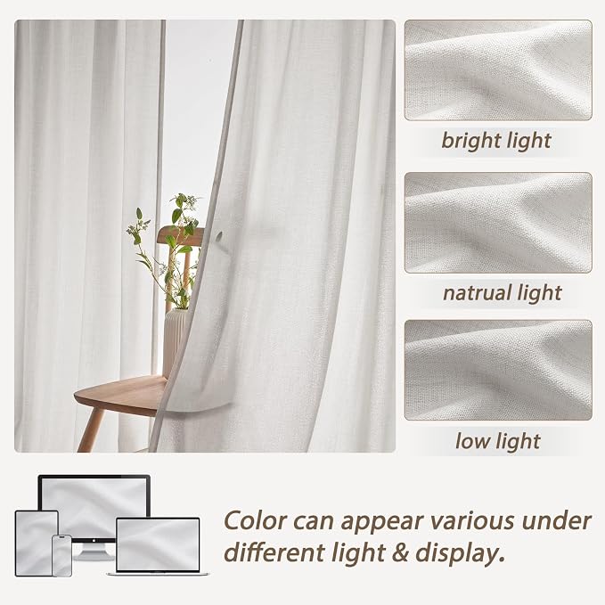 Pinch Pleated Off Beige White Extra Wide 70 x 108 Inch Patio Door Curtains for Sliding Glass Door, Modern Heavy Linen Blend Semi Sheer Light Filtering Floor to Ceiling Office Sunroom Drape Panels of 2