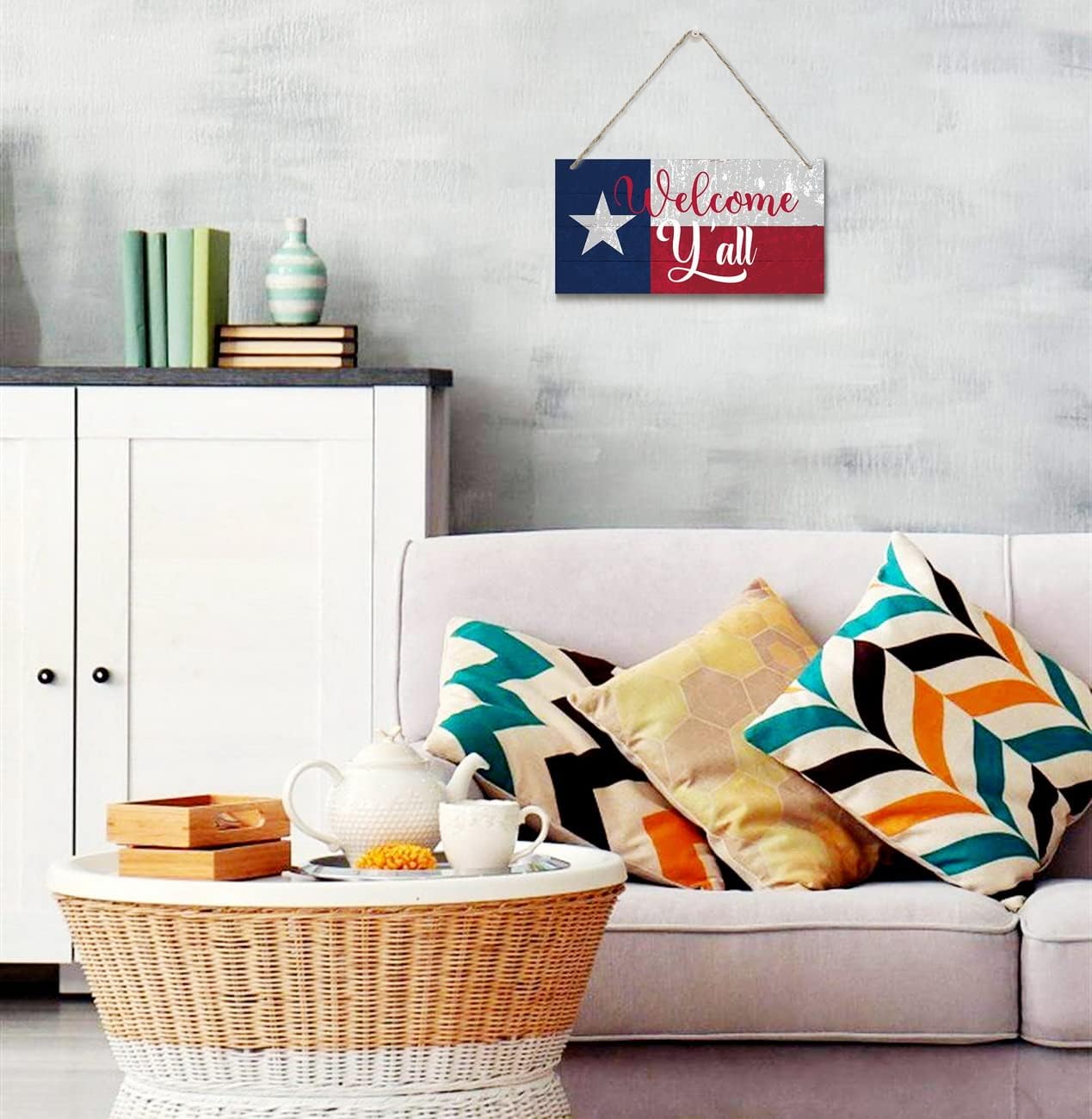 Welcome Y'all Decor Sign, Hanging Wood Sign Home Decorative, Printed Wood Wall Art Sign, Wooden Hanging Sign, Texas Flag Welcome Door Hanger, Welcome Sign for Front Door, Farmhouse Porch Decor 12*6in