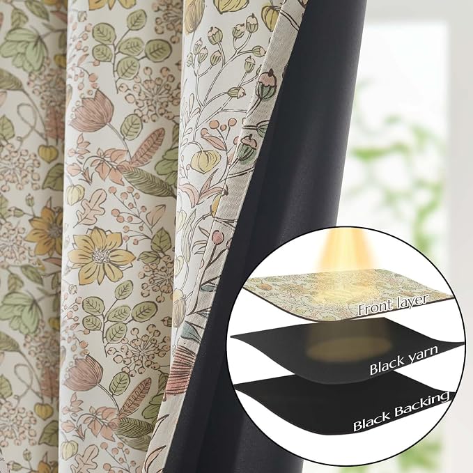 Vangao Yellow Nursery Curtains for Girls Room Floral Blackout Curtains 63 Inch Length Farmhouse Drapes for Bedroom Room Darkening Flower Patterned Window Treatment for Kids Set of 2