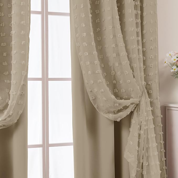 Taupe Blackout Curtains 96 Inch Long 2 Panel Set for Living Room, Neutral Boho Pattern Farmhouse Lightweight Curtain Drapes for Bedroom Nursery, Khaki Light Brown