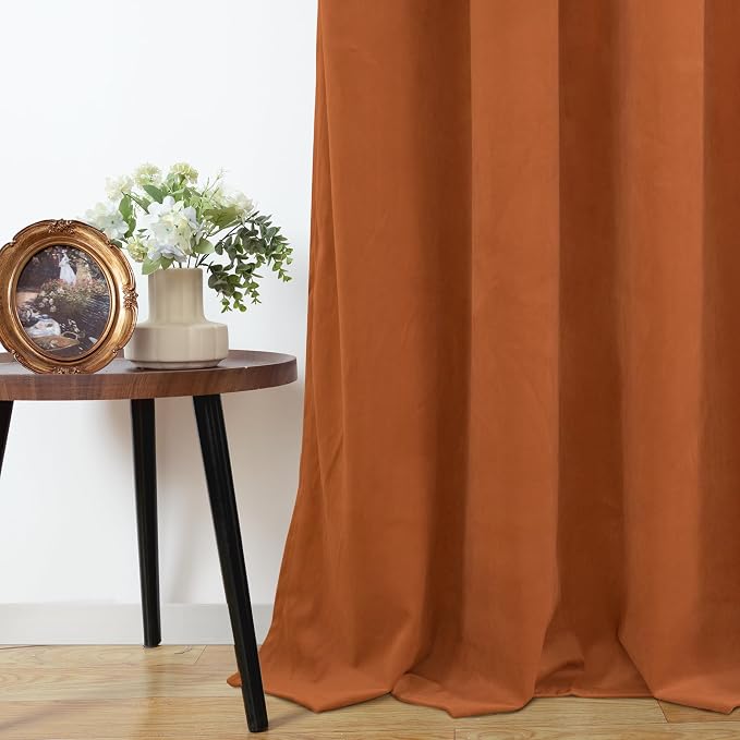 YoungsTex Burnt Orange Velvet Curtains for Living Room 84 Inches Long, Fall Blackout Drapes Thermal Insulated with Grommet Privacy for Dining Bedroom, 2 Panels, 52 X 84 Inch