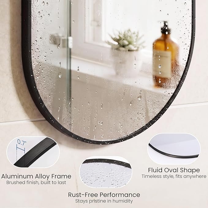 Sweetcrispy 24"x36" Oval Black Bathroom Mirrors for Wall, Bathroom Mirrors for Over Sink, Metal Framed with HD Shatter-Proof Glass for Entryway, Living Room, Bedroom