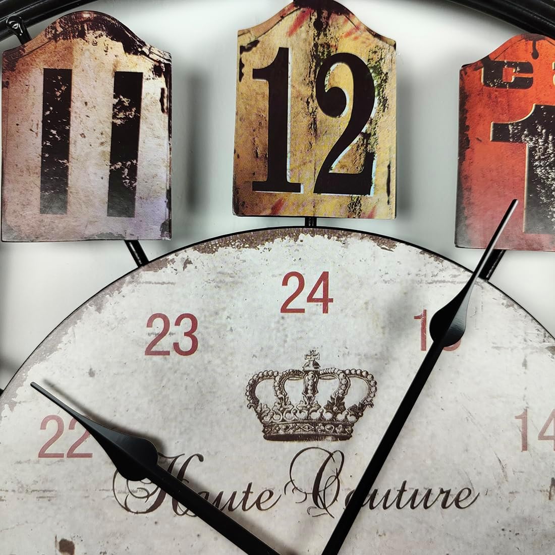 Large Wall Clock Separate Retro Dial Decorative Silent Non Ticking 20 Inch Big Vintage Farmhouse Clocks for Living Room,Black Metal Frame