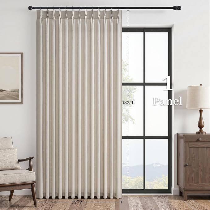 Pinch Pleated Curtains 90 Inches Long 1 Panels Set,Oatmeal Semi Sheer Cotton Blend Fabric Aesthetic Advanced Curtain Drapes for Living Room Bedroom,72x90 inch Length