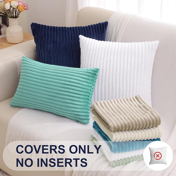 Simmore Decorative Fall Throw Pillow Covers 12x20 Set of 2, Soft Plush Flannel Double-Sided Fluffy Rectangle Pillow Covers for Couch Sofa Living Room, Aqua Haze
