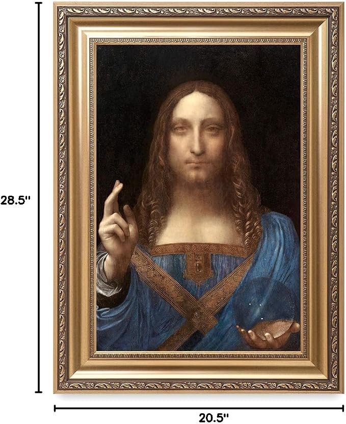 DECORARTS - Portrait Of Christ in Salvator Mundi by Leonardo Da Vinci. Giclee Prints on Acid Free Cotton Canvas. Classic Art Reproduction in Fine Art Frame. Total Size w/Frame: 20.75x28.75 in
