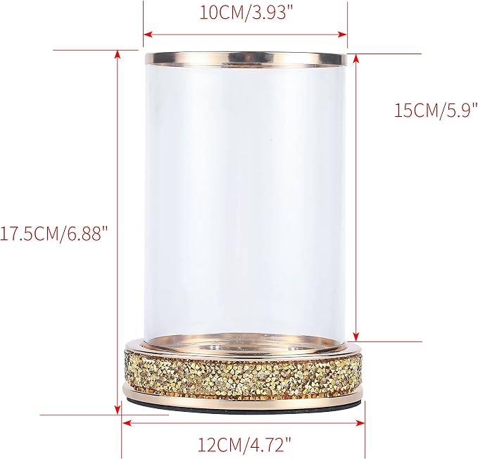 Pillar Candle Holders Set of 2,Hurricane Candle Holders,Candlesticks Holder With Glass Hurricane Lid,Metal Candle Holder For Coffee Dining Table, Wedding, Christmas, Home Decoration,Gold Candle Holder