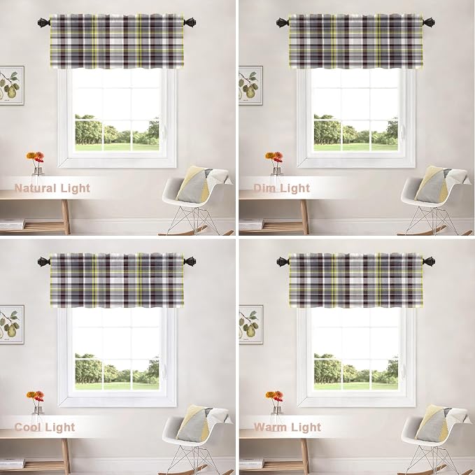 Shrahala Grunge Vintage Art Plaid Blackout Short Curtains for Windows,Tartan Grey Kitchen Curtains Sets for Windows Thermal Insulated Bathroom Window Curtain 2 Pack 52 X 16 in