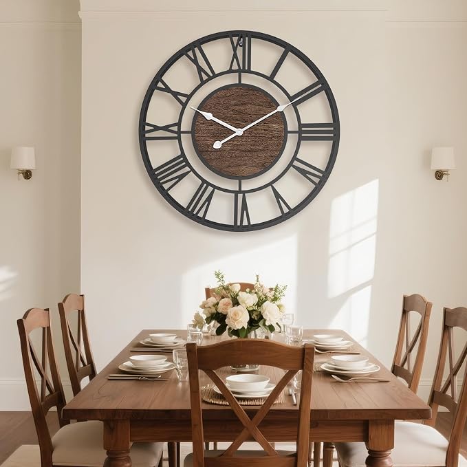 Pytha Sight 14 Inch Large Wall Clocks for Living Room Decor,Big Silent Battery Operated Metal Wall Clock,Rustic Modern FarmhouseArabic Numerals Wall Clock for Kitchen,Office,Bedroom,Dining Room
