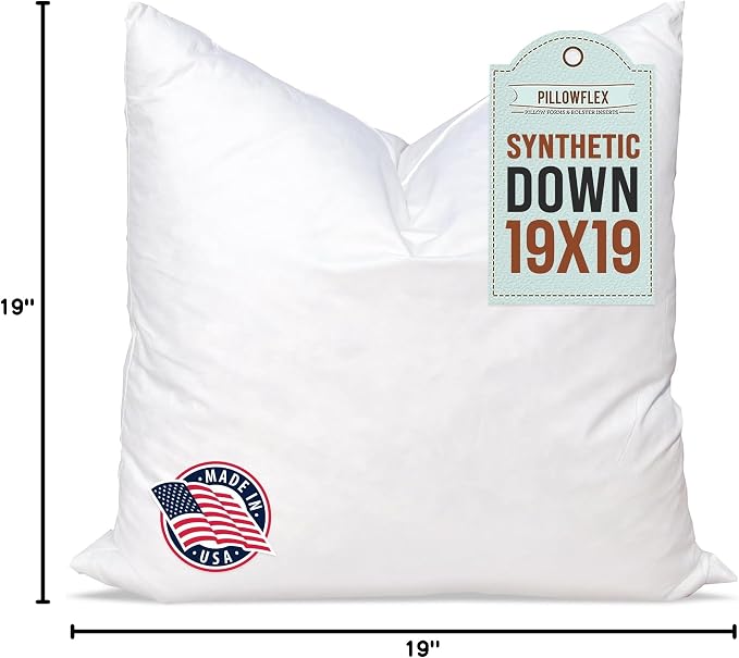 Pillowflex Synthetic Down Pillow Insert - 19x19 Down Alternative, Ultra Soft Throw Pillow, Couch Sham, Bed Sleeping Accent Pillow - 1 Decorative Accent Form