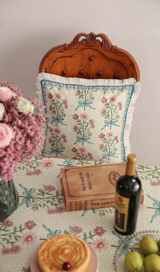 patdrea Designer French Country Velvet Throw Pillow Cover 18x18 inches,Elegant Blue Pink Small Floral Pattern,Decorative Square Pillowcases Cushion for Bed Living Room Outdoor Car