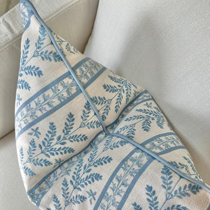 Jillien Harbor “The Louis” Blue Floral Block Print Pillow Cover – Decorative Throw Pillow Cover with Off-White Background – Grandmillennial Home Decor, 20" x 20"