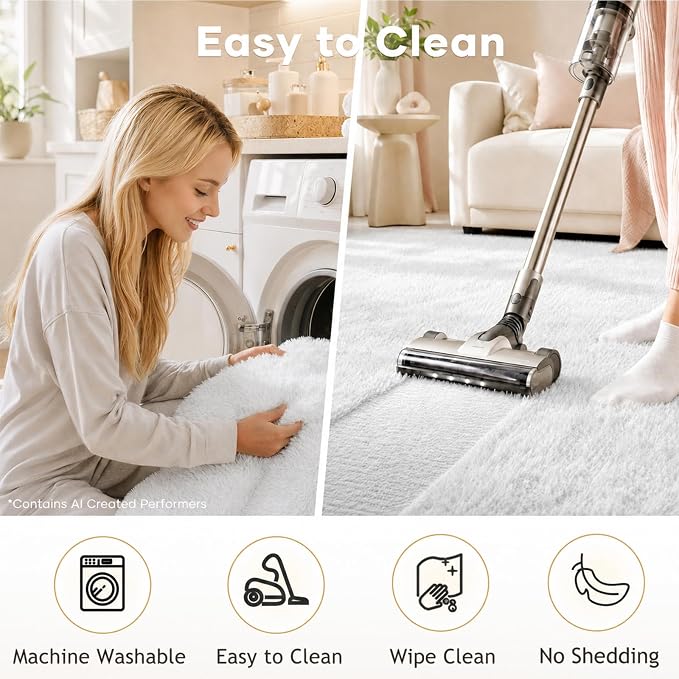 Ophanie 5x8 White Rugs for Living Room, Fluffy Fuzzy Plush Soft Carpets, Shaggy Area Rugs for Bedroom, Carpet for Dorm Nursery Home Decor Aesthetic with Over 99 pcs Pile fibers