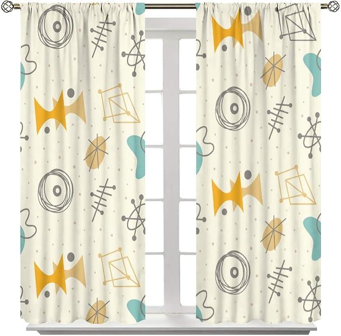 JESTRONRY Mid Century Modern Curtains,Vintage 1950s Atomic Stars Abstract Geometric Shapes Window Treatments Curtains for Living Room Bedroom Kitchen Bathroom Home Decor C 72x63in