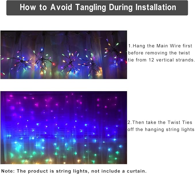 Rainbow Fairy String Curtain Lights with Remote, Twinkle LED Ombre Light Curtain for Girls Room, Kid's Bedroom, Teen Room, Unicorn Theme, Party, Independence Day Décor Gift (Rainbow)