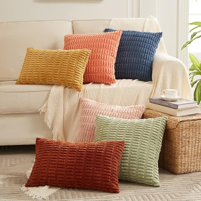 Fancy Homi 4 Packs Decorative Throw Pillow Covers for Living Room Couch Bed, Modern Farmhouse Boho Home Décor Accent Cushion Case, 24" x 12", Dusty Blue