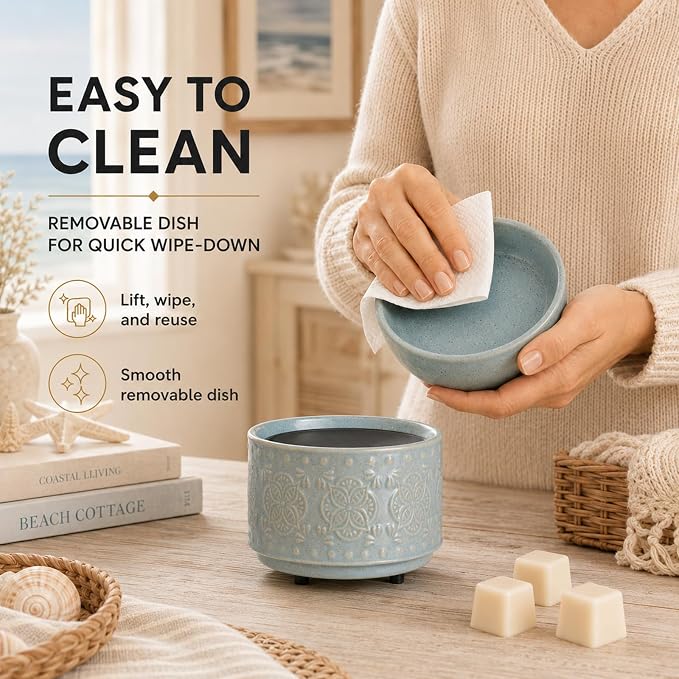 mocosa Ceramic Wax Warmer Wax Melt Warmer for Scented 3-1 Electric Candle Warmer Home Fragrance Wax Burner for Mom Women(Black-Fan Shaped)