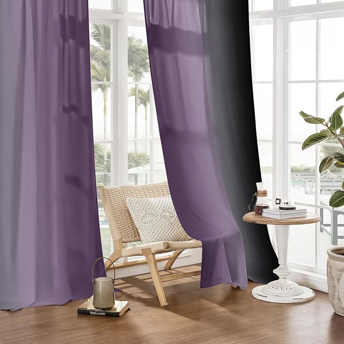 Purple and Black Curtains for Living Room 84 Inch Length Ombre Curtains 2 Panel Bedroom Black and Purple Curtains Rod Pocket Light Filtering Window Curtain Modern Gradient Drapes
