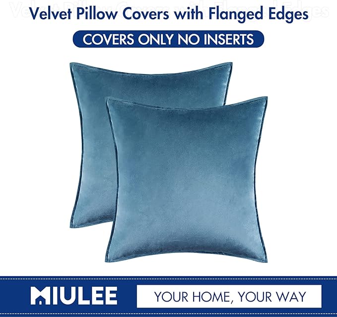 MIULEE Light Blue Velvet Throw Pillow Covers 18x18 Soft Summer Coastal Decorative Solid Square Cushion Cases Pack of 2 Modern Luxury Home Decor for Couch, Sofa, Bedroom