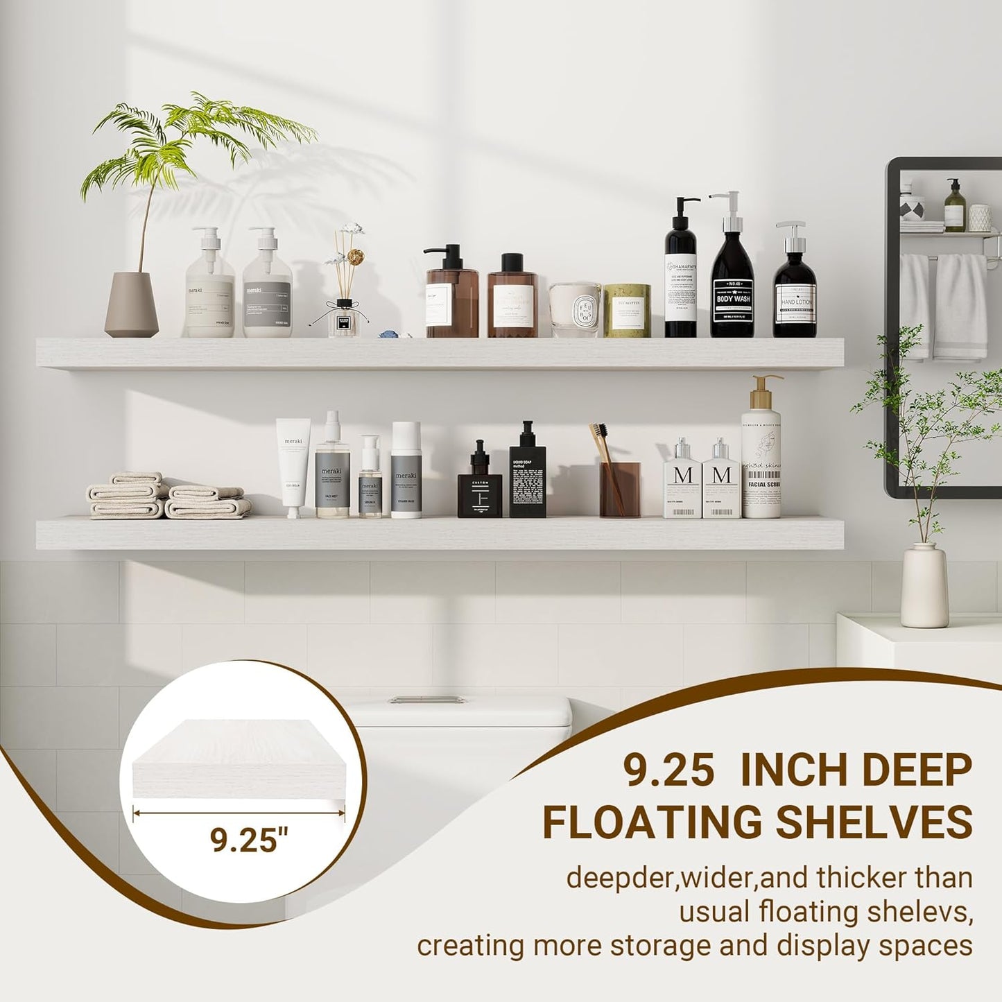 48 Inch Floating Shelves, 48"x9.25"x1.5" Inch Deep Floating Shelves for Wall, Wooden Shelves for Bathroom, Bedroom, Living Room, Cream White Oak