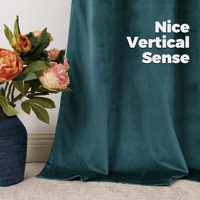 BGment Teal Thermal Insulated Blackout Velvet Curtains for Living Room, 52 x 78 Inch Velvet Curtains Noise Reduce Thick Super Soft Room Darkening Back Tab and Rod Pocket Drapes for Bedroom, 2 Panels