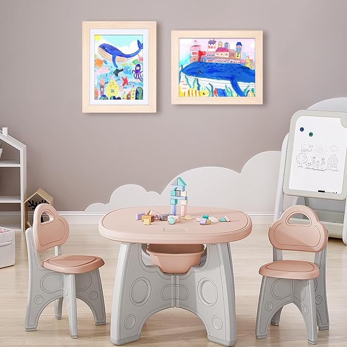 KINLINK 9x12 Kids Art Frame 2 Pack, Solid Wood Artwork Frames Changeable, Front Opening Hold 150 Pictures, Art Frames for Kids Artwork, 8.5x11 with Mat 9x12 without Mat, Picture Frames Natural