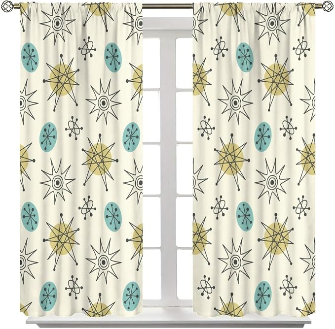 JESTRONRY Mid Century Modern Curtains. Retro 1950s Vintage Style Atomic Background Home Fabric Living Room Bedroom Kitchen Bathroom Decor 55x63in
