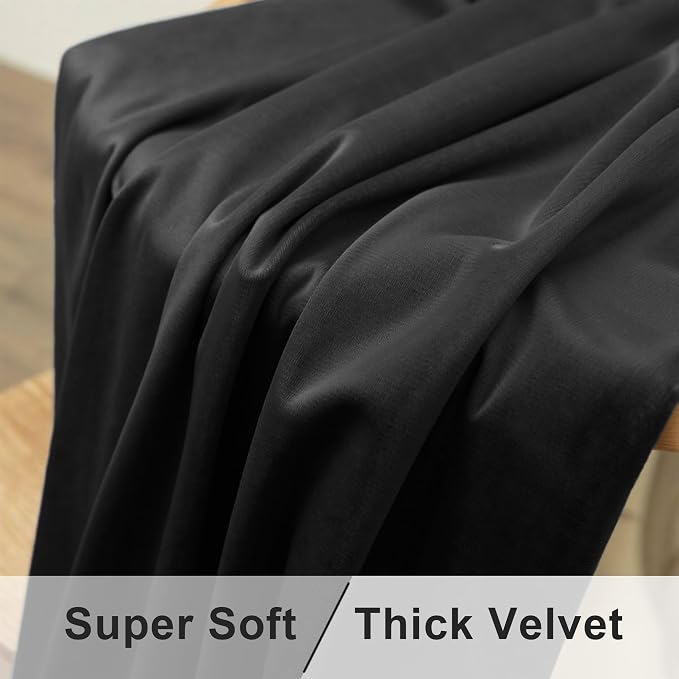 Black Velvet Curtains for Living Room 108 Inches Long 2 Panels Heat Noise Reducing Black Out Drapes for Sliding Door Movie Theater Man Cave Masculine Modern Victorian Vintage Bedroom Decor 9ft Length