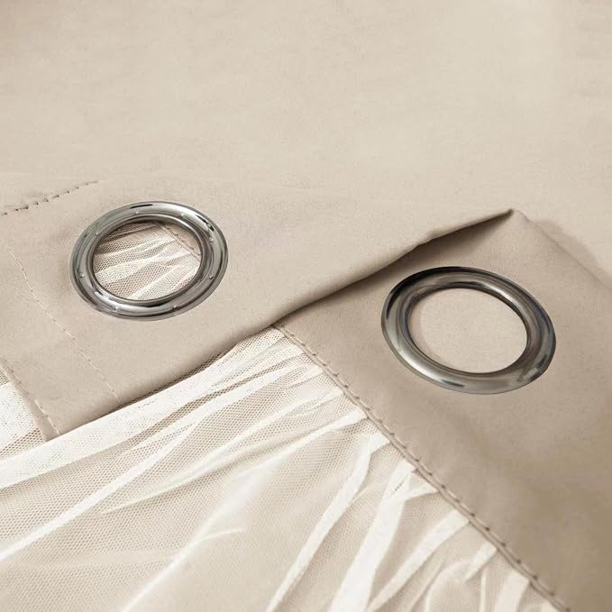 INLINAS Beige Blackout Curtains with Sheer Overlay - Grommet Top Thermal and Noise Reduction Panels for Bedroom and Living Room Light Blocking and Energy Saving, 37 x 72 Inches, Set of 2