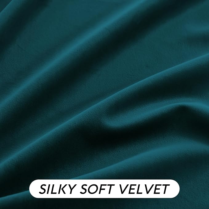 RYB HOME Teal Blue Velvet Curtains for Bedroom Living Room, Thermal Insulated Privacy UV Heat Blocking Luxurious Drapes for Nursery Dining Room, 52" W x 90" L, 2 Panels, Rod Pocket/Back Tab/Hook Belt
